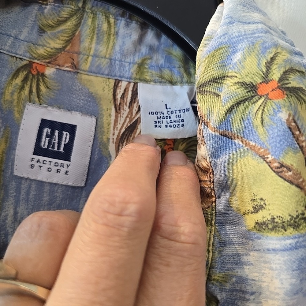 Vtg Gap Men's Y2K Hawaiian Island Native Palm Trees Short Sleeve Shirt Sz L - Picture 7 of 16
